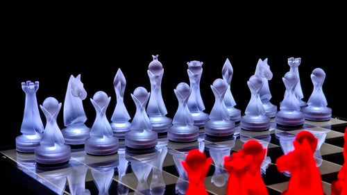 Modern Masteek acrylic LED chess set with pieces lit up